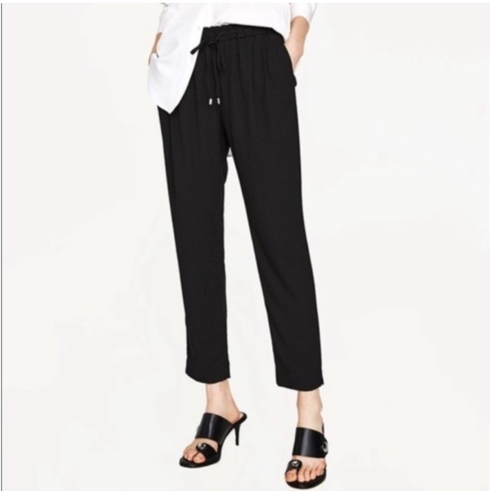 Zara Drawstring Basic Collection Black Pants - image 1